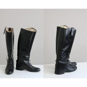 1980's Vintage Black Patent Leather Lace Up Riding Boots Women's 5-1/2 (5.5) ~ 6